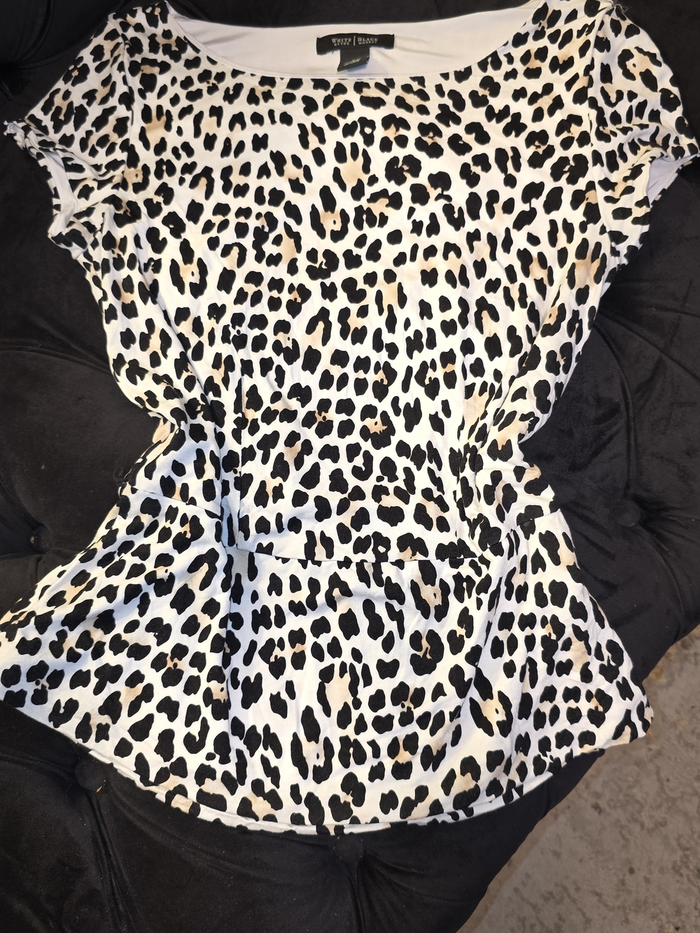White House Black Market Women's Leopard Print Peplum Top - White/Black/Tan
